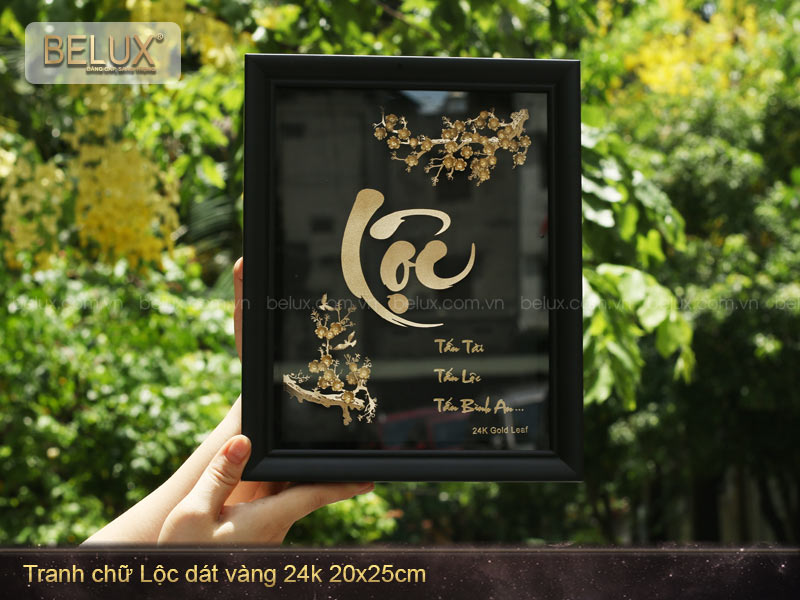 Tranh Chữ Lộc Dát Vàng 24k 25x20cm