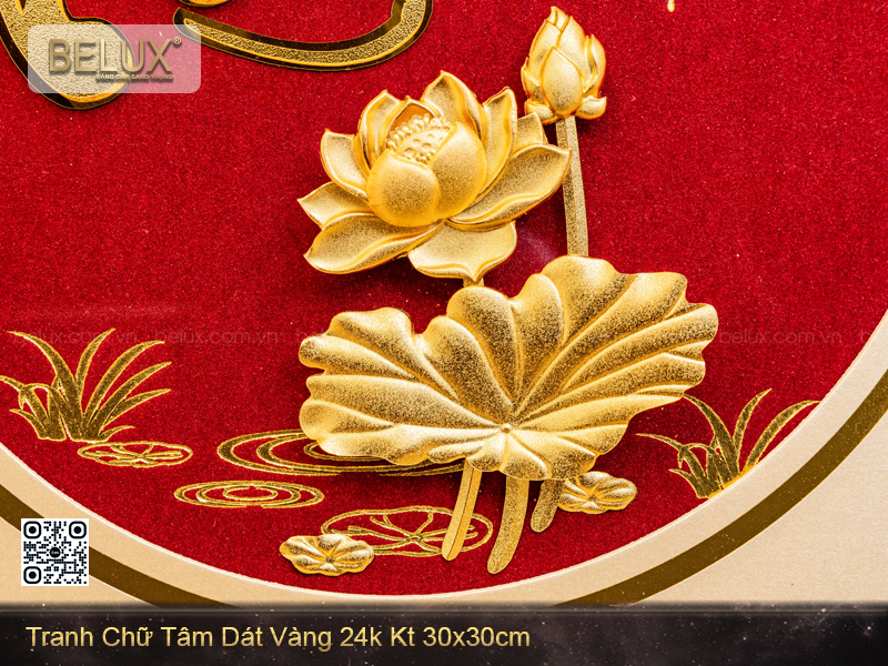 Tranh Chữ Tâm Dát Vàng 24k Kt 30x30cm