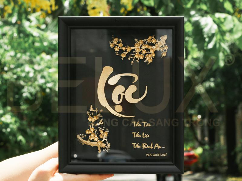 Tranh Chữ Lộc Dát Vàng 24k 25x20cm