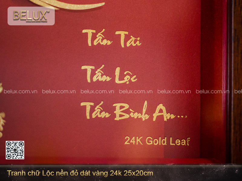 Tranh Chữ Lộc Nền Đỏ Dát Vàng 24k 25x20cm