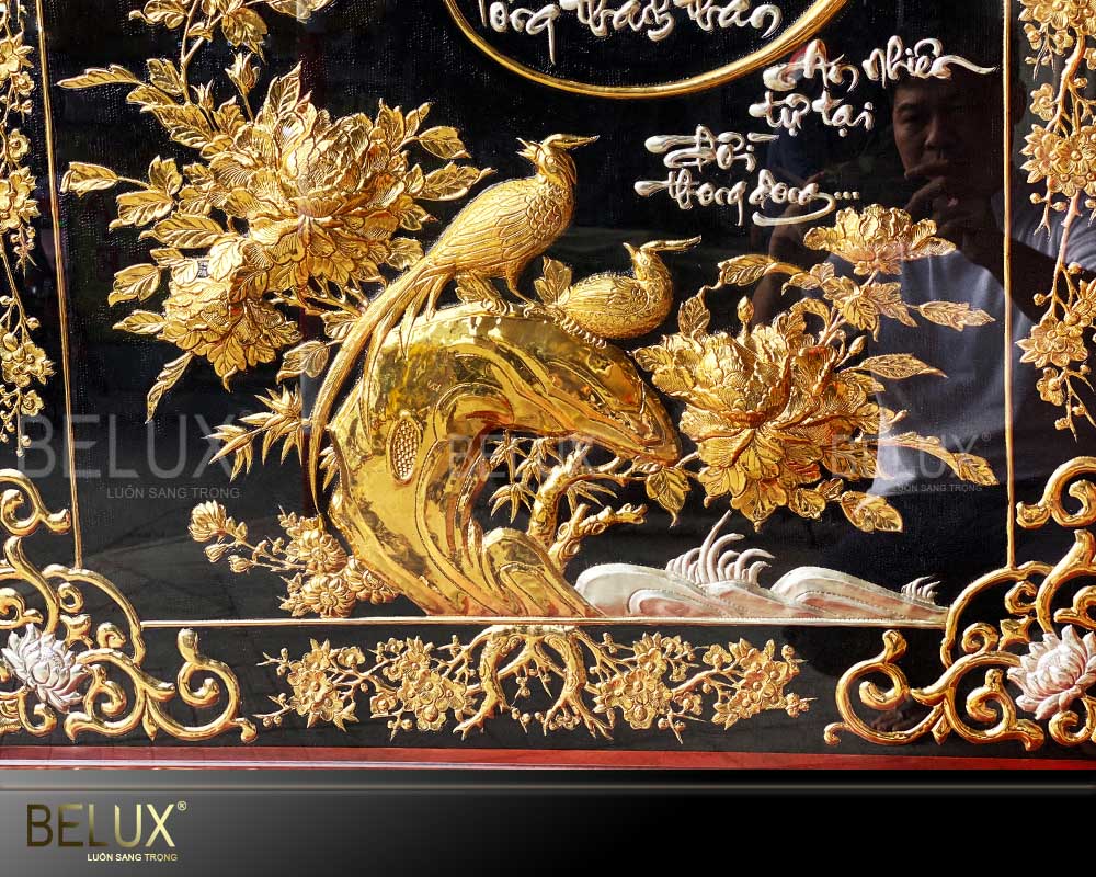 Tranh đồng chữ tâm mạ vàng bạc