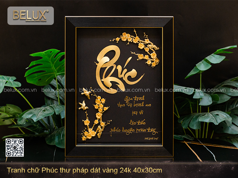 Tranh Chữ Phúc Thư Pháp Dát Vàng 24k