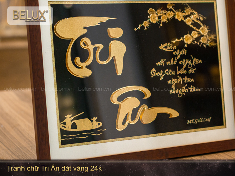 Tranh Chữ Tri Ân Dát Vàng 24k