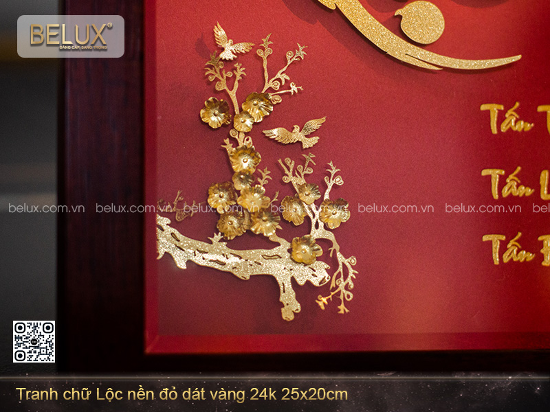 Tranh Chữ Lộc Nền Đỏ Dát Vàng 24k 25x20cm