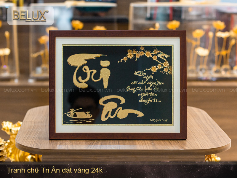 Tranh Chữ Tri Ân Dát Vàng 24k