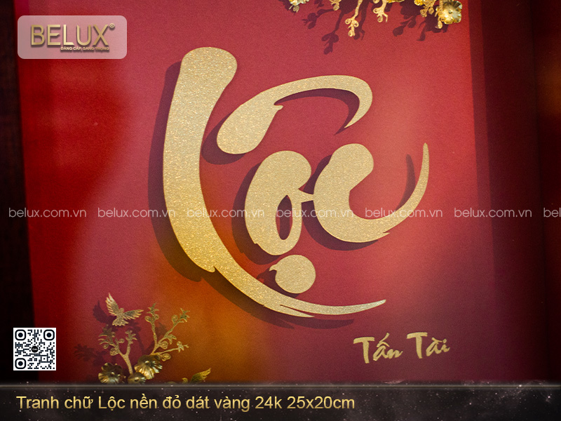 Tranh Chữ Lộc Nền Đỏ Dát Vàng 24k 25x20cm