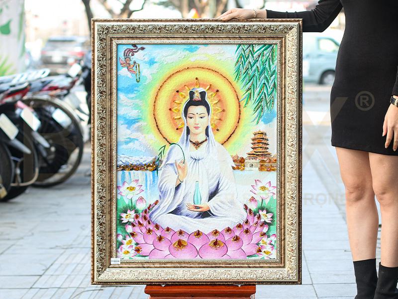 Tranh đá quý quan âm Bồ Tát khổ dọc