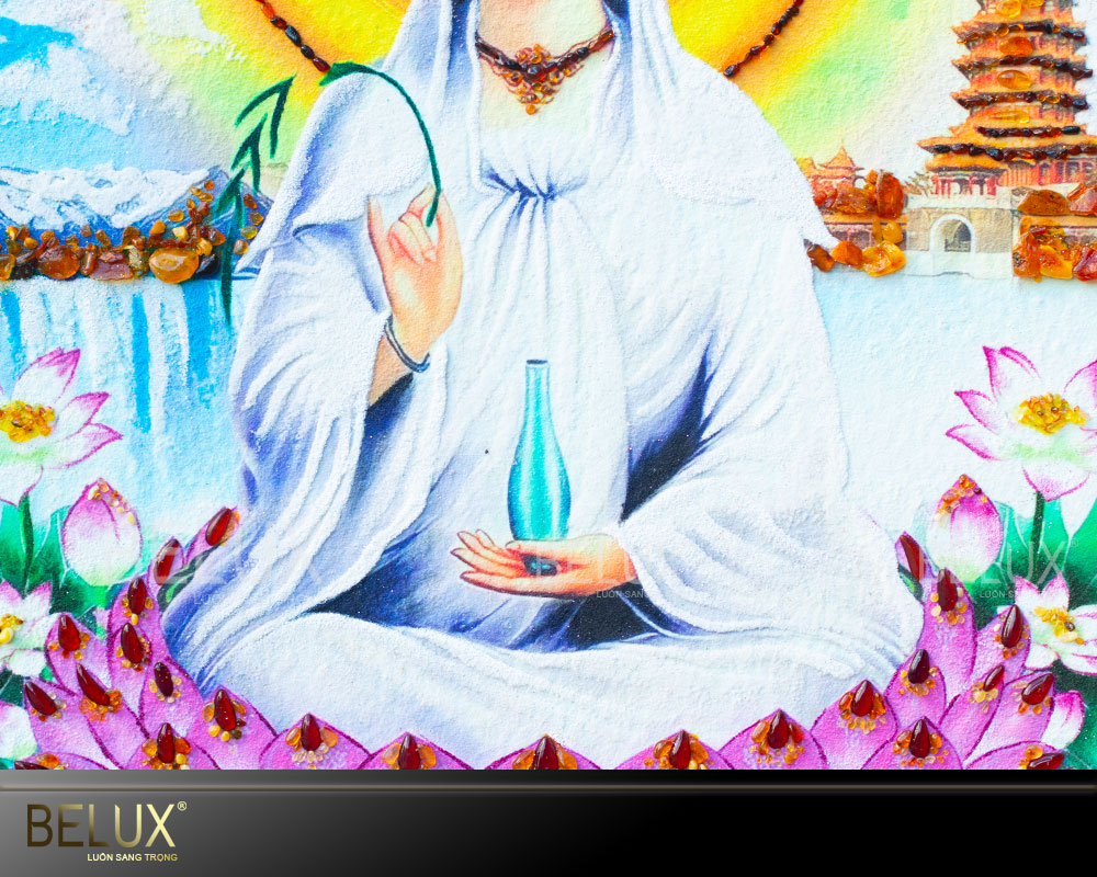 Tranh đá quý quan âm Bồ Tát khổ dọc