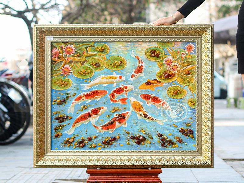 Tranh đá quý Cửu ngư quần hội
