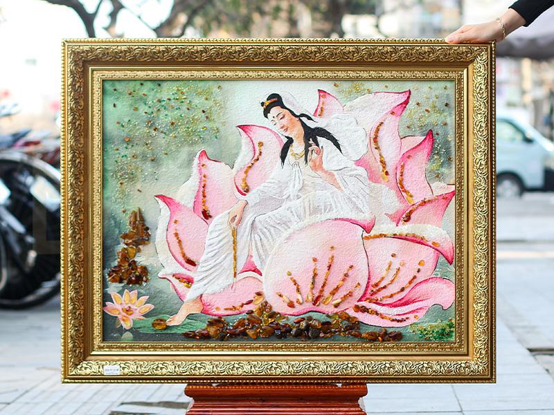 Tranh đá quý quan âm Bồ Tát khổ ngang