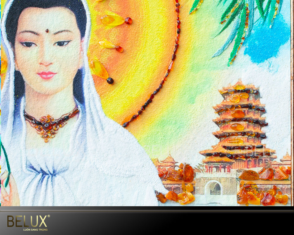 Tranh đá quý quan âm Bồ Tát khổ dọc