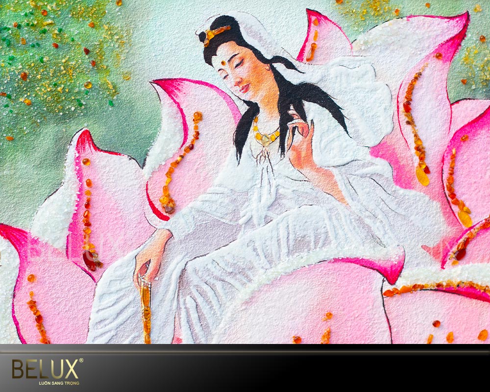 Tranh đá quý quan âm Bồ Tát khổ ngang