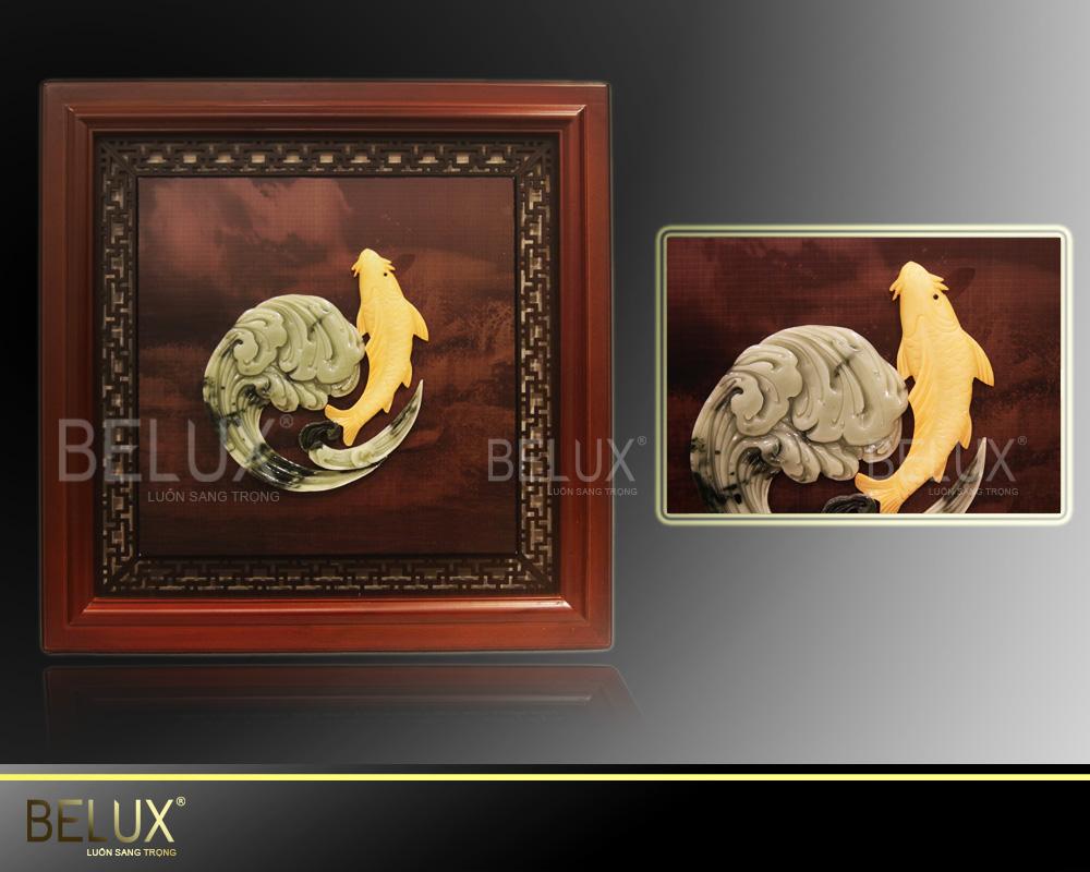Tranh cá chép hóa rồng đá quý thạch anh 60x60cm