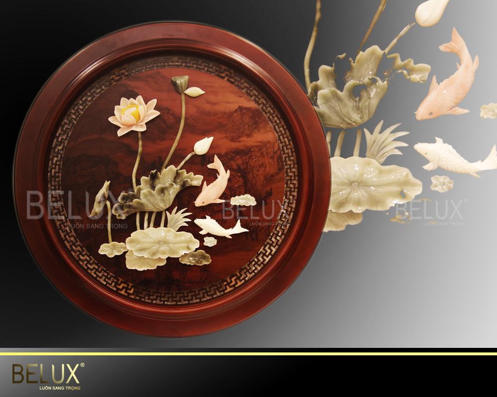 Tranh đá quý thạch anh Song ngư cát hạnh 88cm