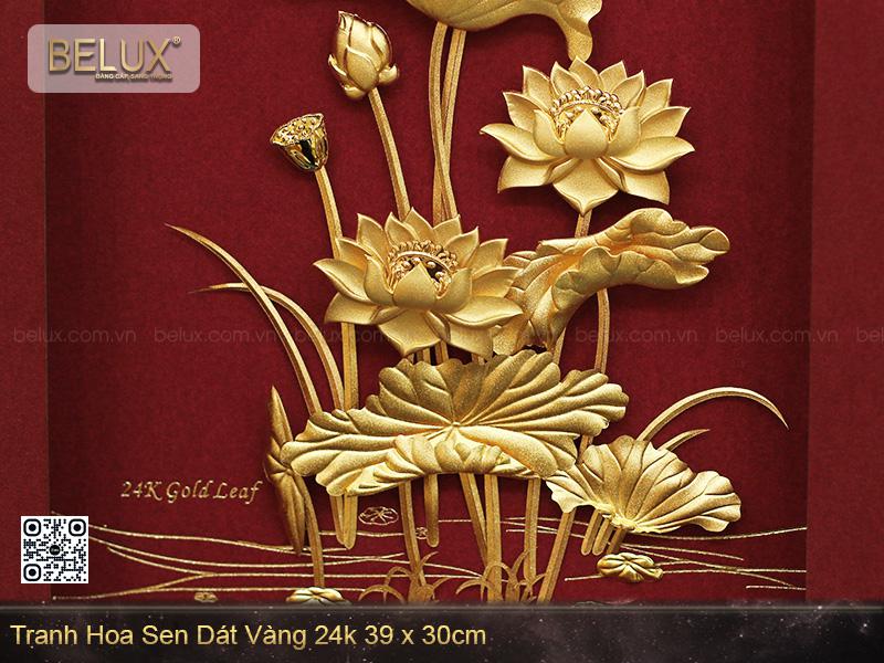 Tranh Hoa Sen Dát Vàng 24k 39x30cm
