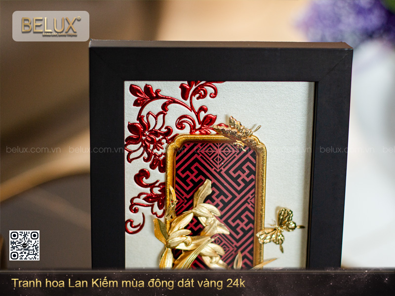 Tranh Hoa Lan Kiếm mùa đông dát vàng 24k