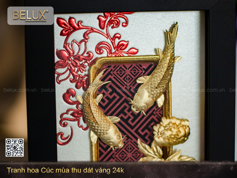 Tranh hoa cúc mùa thu dát vàng 24k