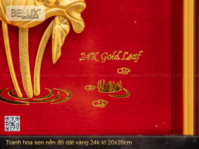 Tranh Hoa Sen Nền Đỏ Dát Vàng 24k Kt 20x20cm