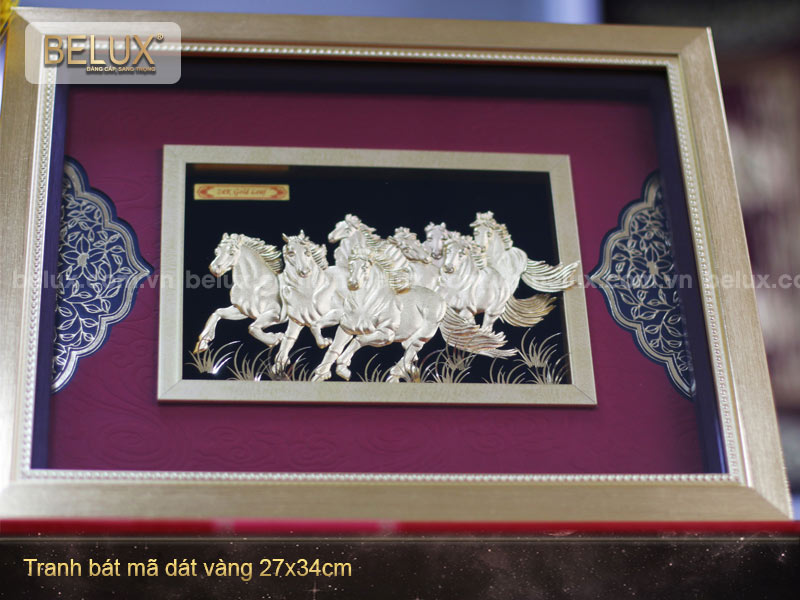 Tranh Bát Mã Dát Vàng 24k 34x27cm