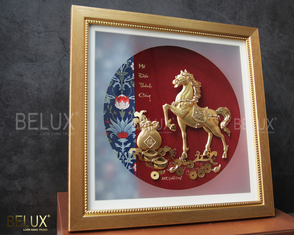 Tranh quà tặng bát mã dát vàng 24k mẫu 3