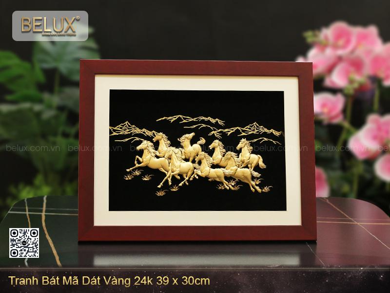Tranh Bát Mã Dát Vàng 24k 39x30cm