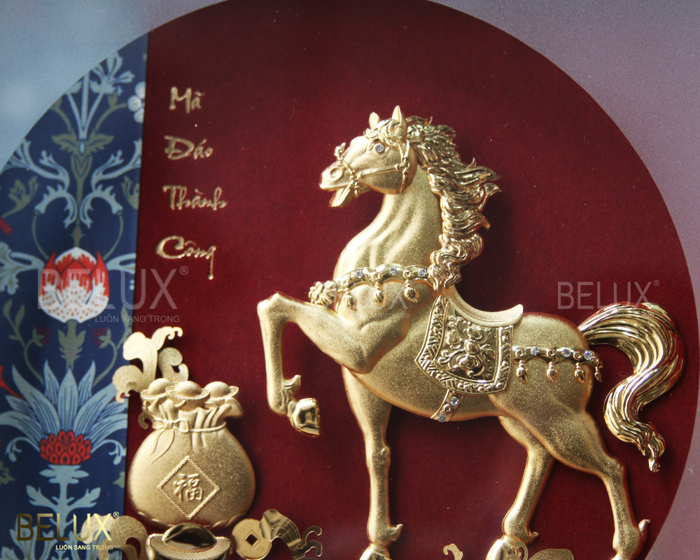 Tranh quà tặng bát mã dát vàng 24k mẫu 3