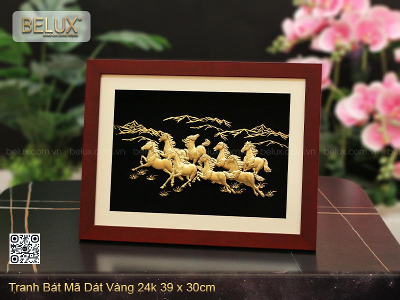 Tranh Bát Mã Dát Vàng 24k 39x30cm