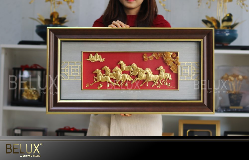 Tranh quà tặng mã đáo thành công mạ vàng 24k (mẫu 8)