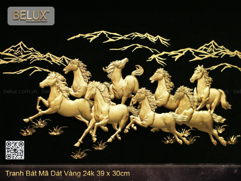 Tranh Bát Mã Dát Vàng 24k 39x30cm