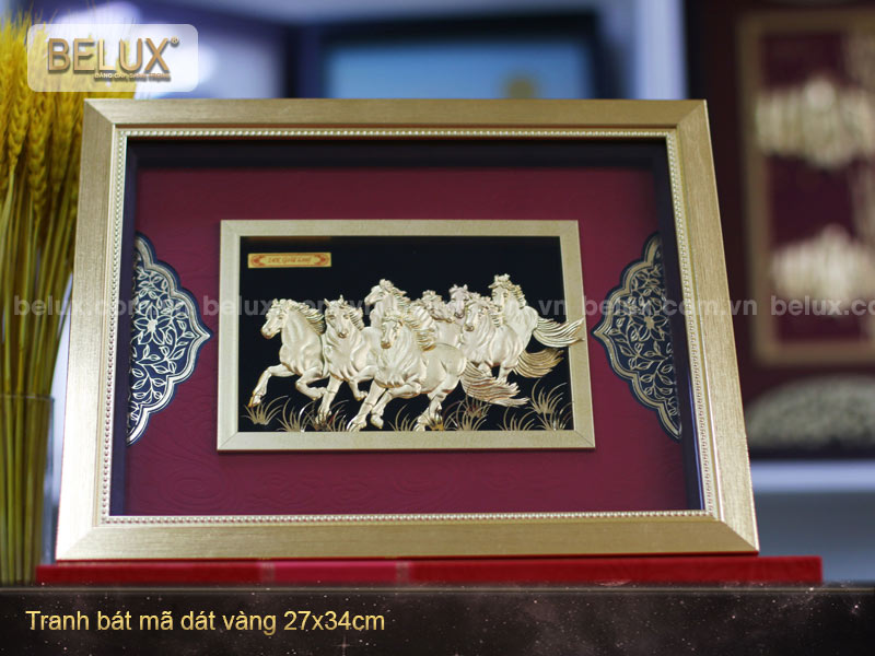 Tranh Bát Mã Dát Vàng 24k 34x27cm