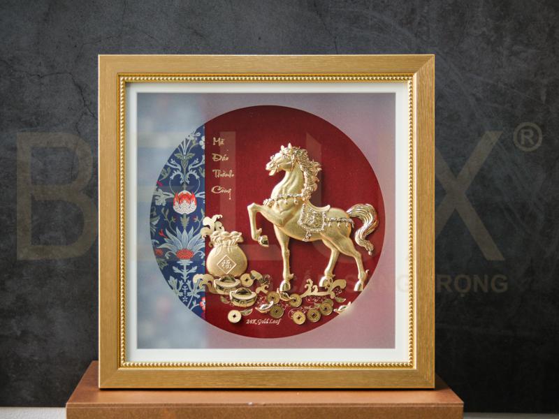 Tranh quà tặng bát mã dát vàng 24k mẫu 3