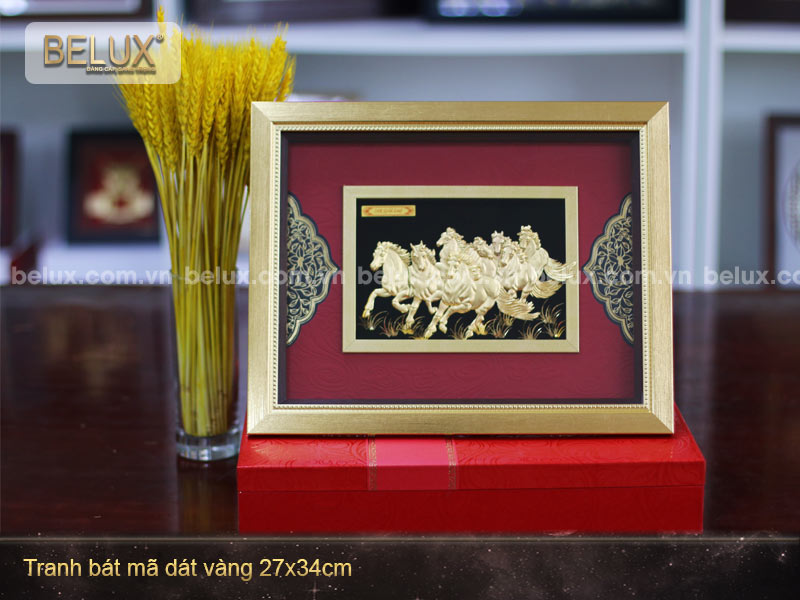 Tranh Bát Mã Dát Vàng 24k 34x27cm