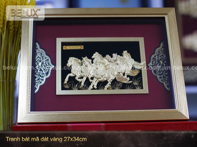 Tranh Bát Mã Dát Vàng 24k 34x27cm