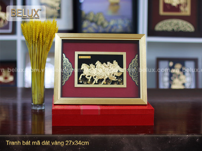 Tranh Bát Mã Dát Vàng 24k 34x27cm