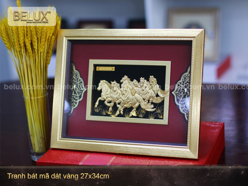 Tranh Bát Mã Dát Vàng 24k 34x27cm