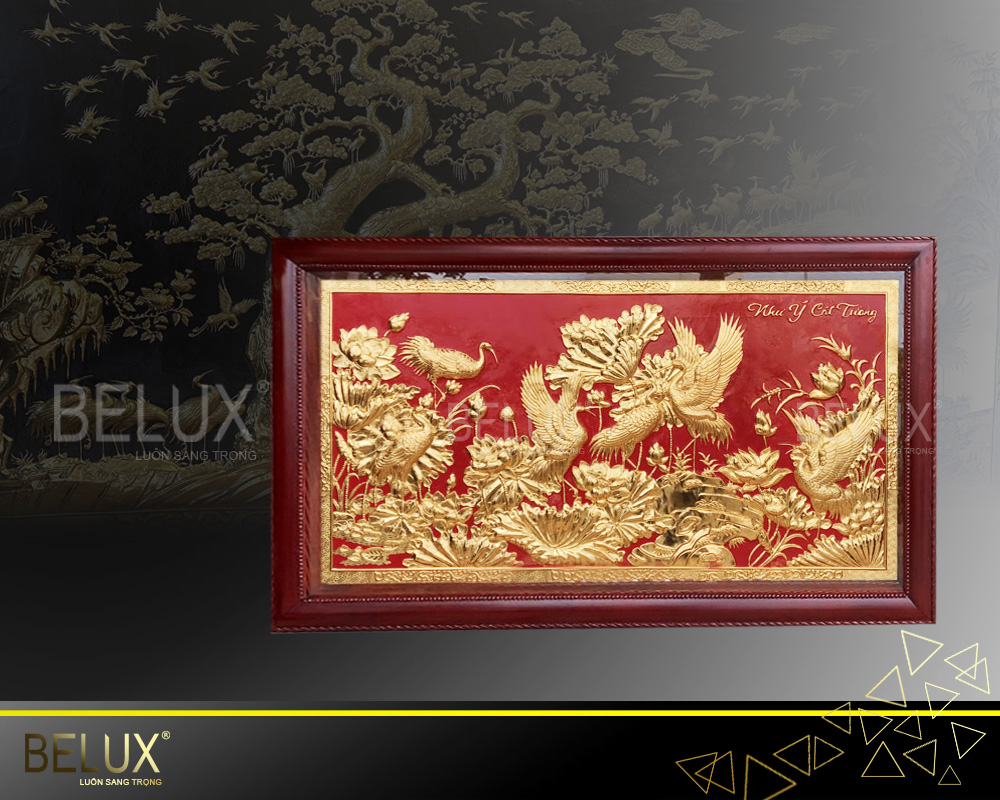 Tổng Hợp Các Mẫu Tranh Bách Hạc Quần Tùng Mạ Vàng 24k