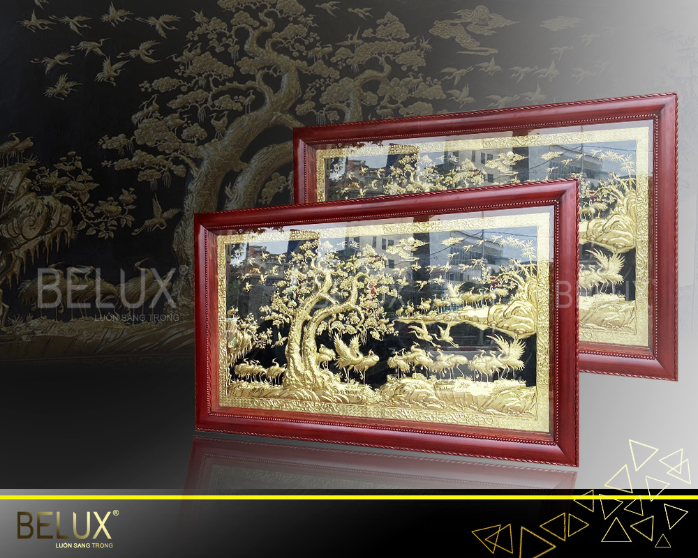 Tổng Hợp Các Mẫu Tranh Bách Hạc Quần Tùng Mạ Vàng 24k