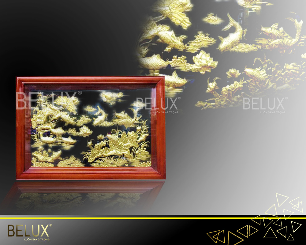 Tổng hợp các mẫu tranh cửu ngư quần hội mạ vàng 24k