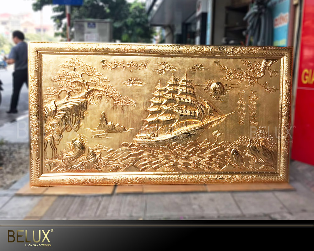 Tranh đồng thuận buồm xuôi gió mạ vàng 24k khung đồng