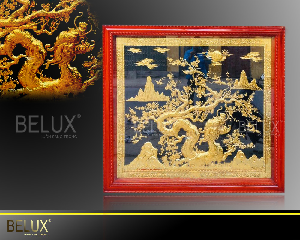 Tranh hoa mai hoá rồng mạ vàng 24k