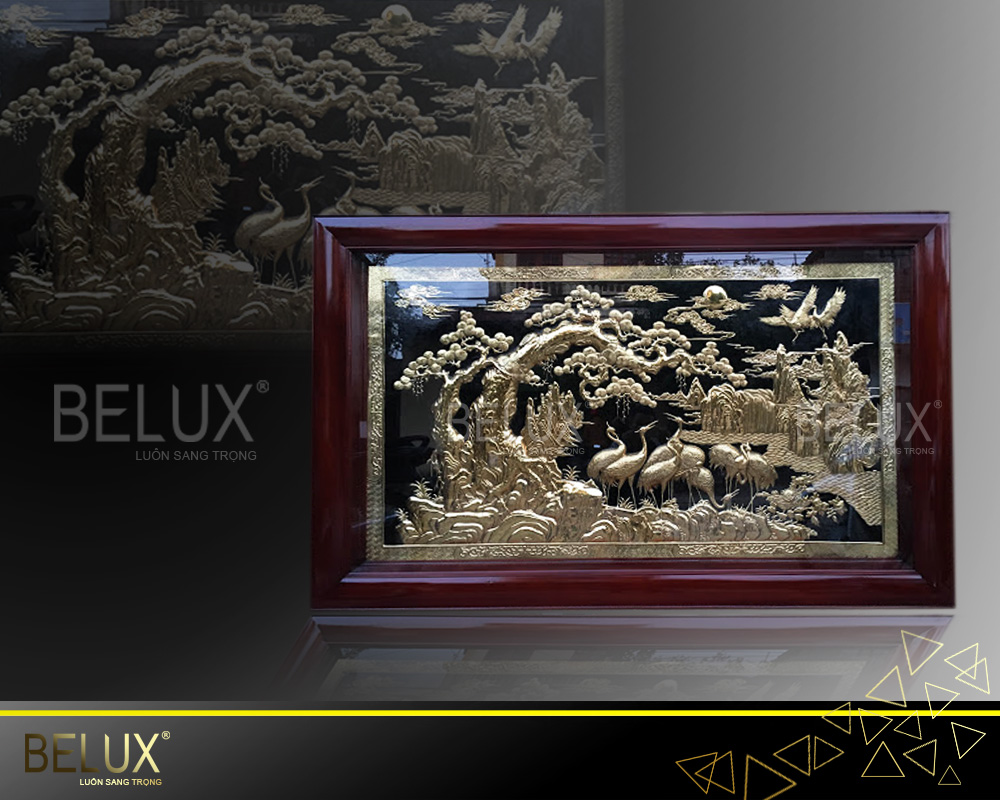 Tổng Hợp Các Mẫu Tranh Bách Hạc Quần Tùng Mạ Vàng 24k
