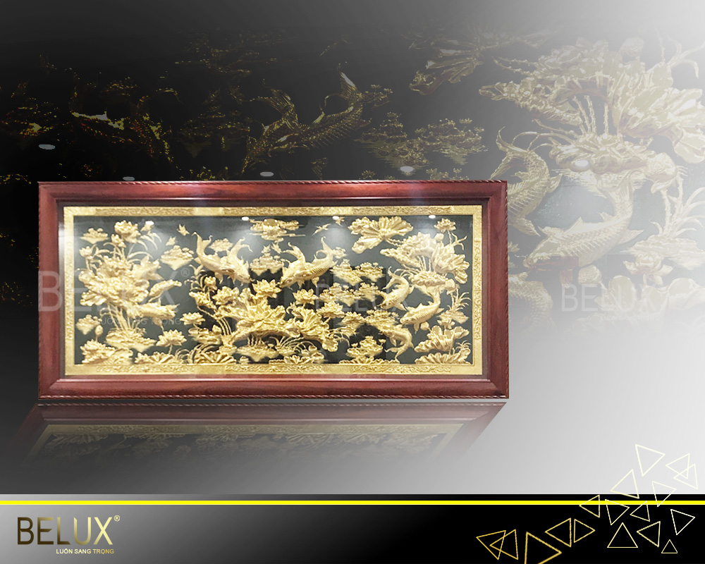 Tổng hợp các mẫu tranh cửu ngư quần hội mạ vàng 24k
