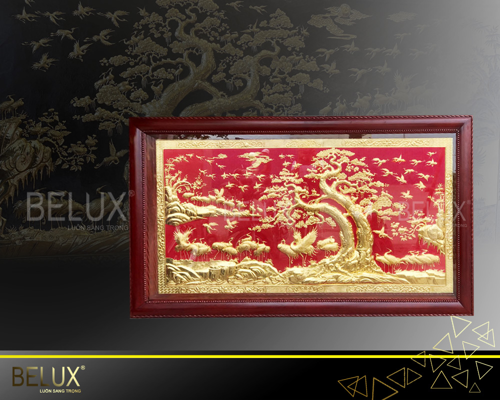Tổng Hợp Các Mẫu Tranh Bách Hạc Quần Tùng Mạ Vàng 24k