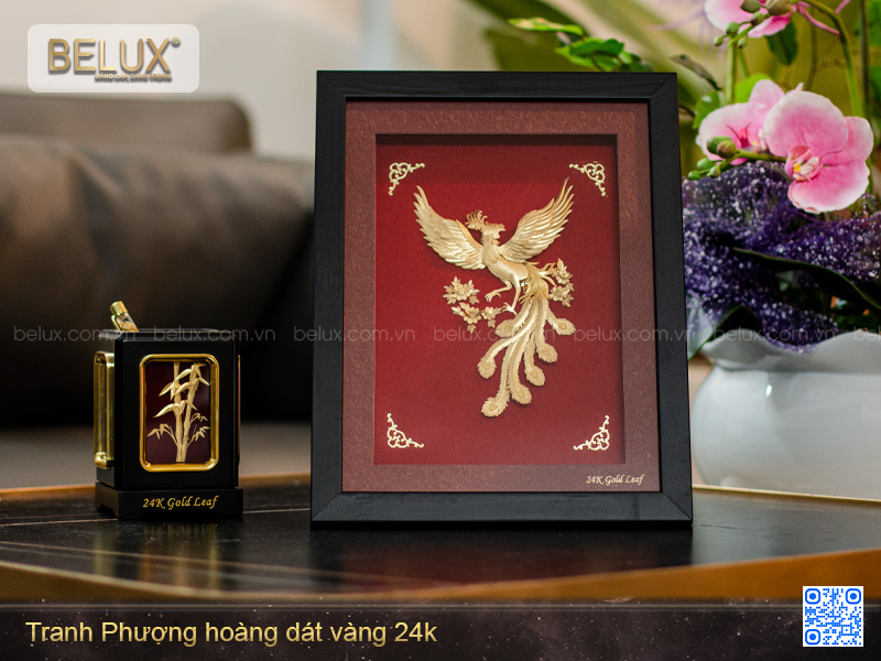 Tranh Phượng Hoàng dát vàng 24k 25x32cm