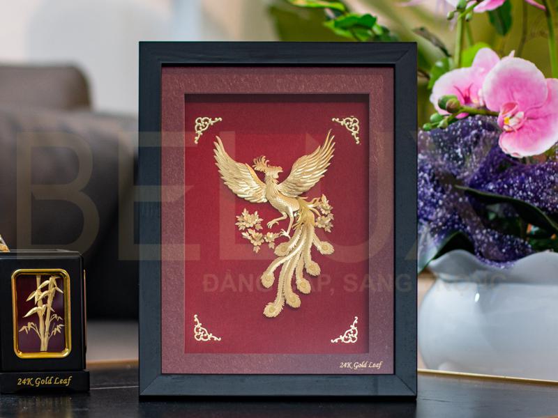 Tranh Phượng Hoàng dát vàng 24k 25x32cm