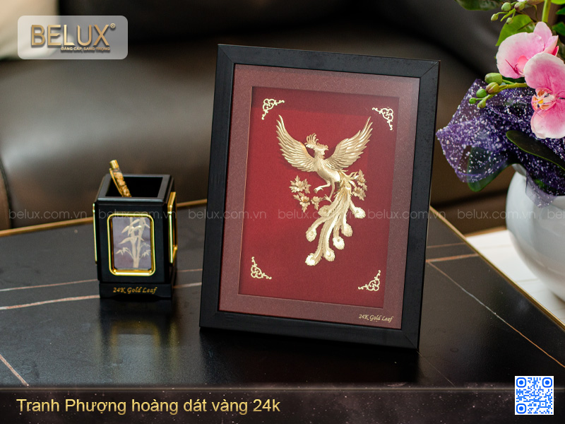 Tranh Phượng Hoàng dát vàng 24k 25x32cm