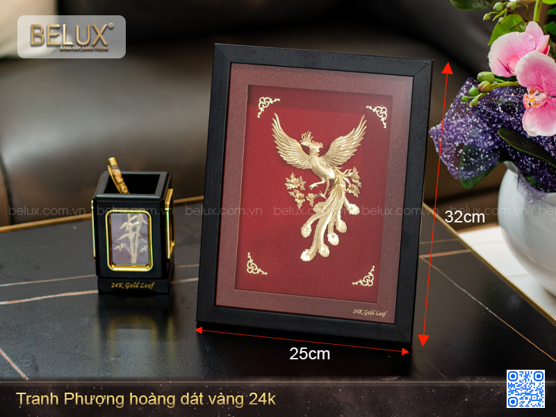 Tranh Phượng Hoàng dát vàng 24k 25x32cm
