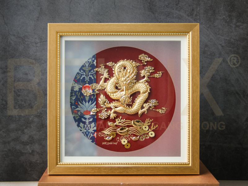 Tranh Rồng chầu ngọc dát vàng 24k