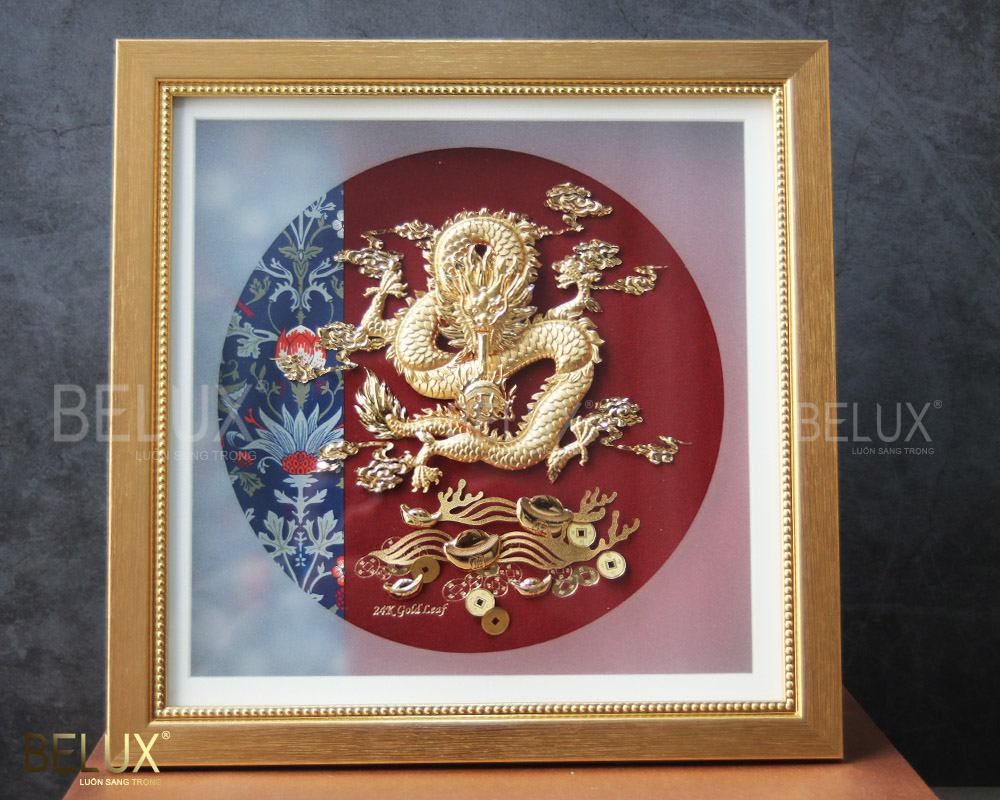 Tranh Rồng chầu ngọc dát vàng 24k