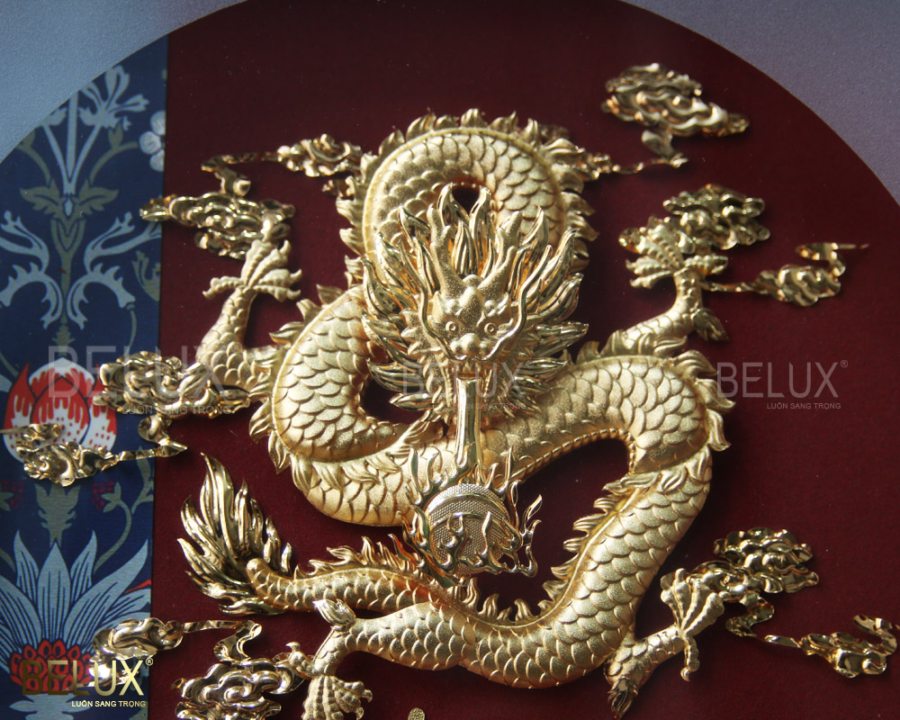 Tranh Rồng chầu ngọc dát vàng 24k